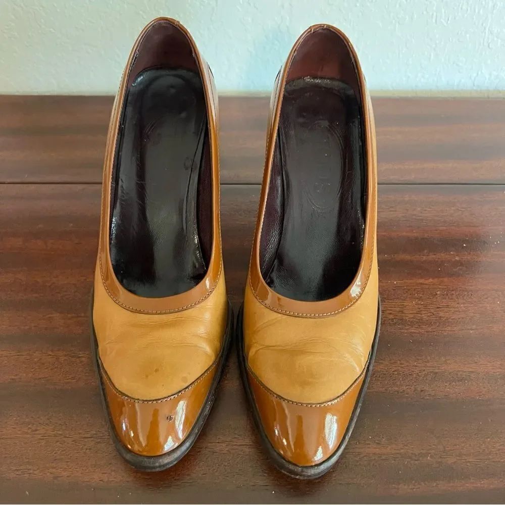 Tod’s Leather and Patent Cap Toe Pumps. 3-4 Inch Heels. Size 6.